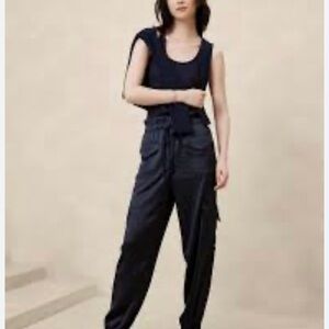Banana Republic Navy Satin Track Pants & Joggers